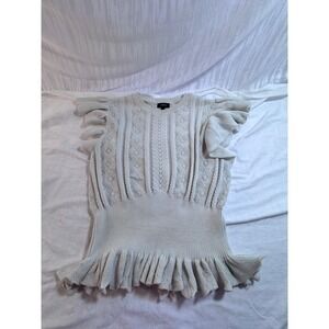 Express Womens Cream Cable Knit Ruffle Peplum Sleeveless Sweater Top Size M